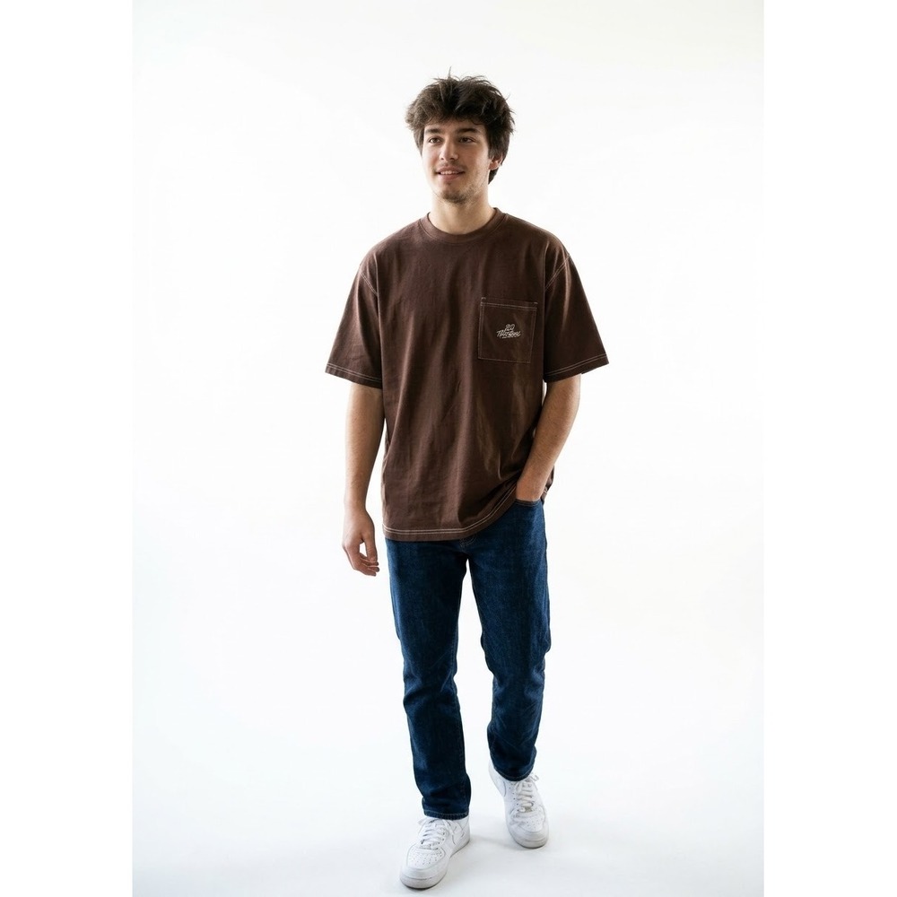 100 Thieves Mens Oversized Pocket T Shirt Brown Contrast Stitch Logo Size XL
